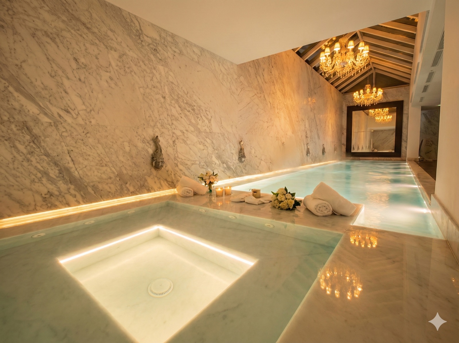 Spa de mármol con piscina climatizada